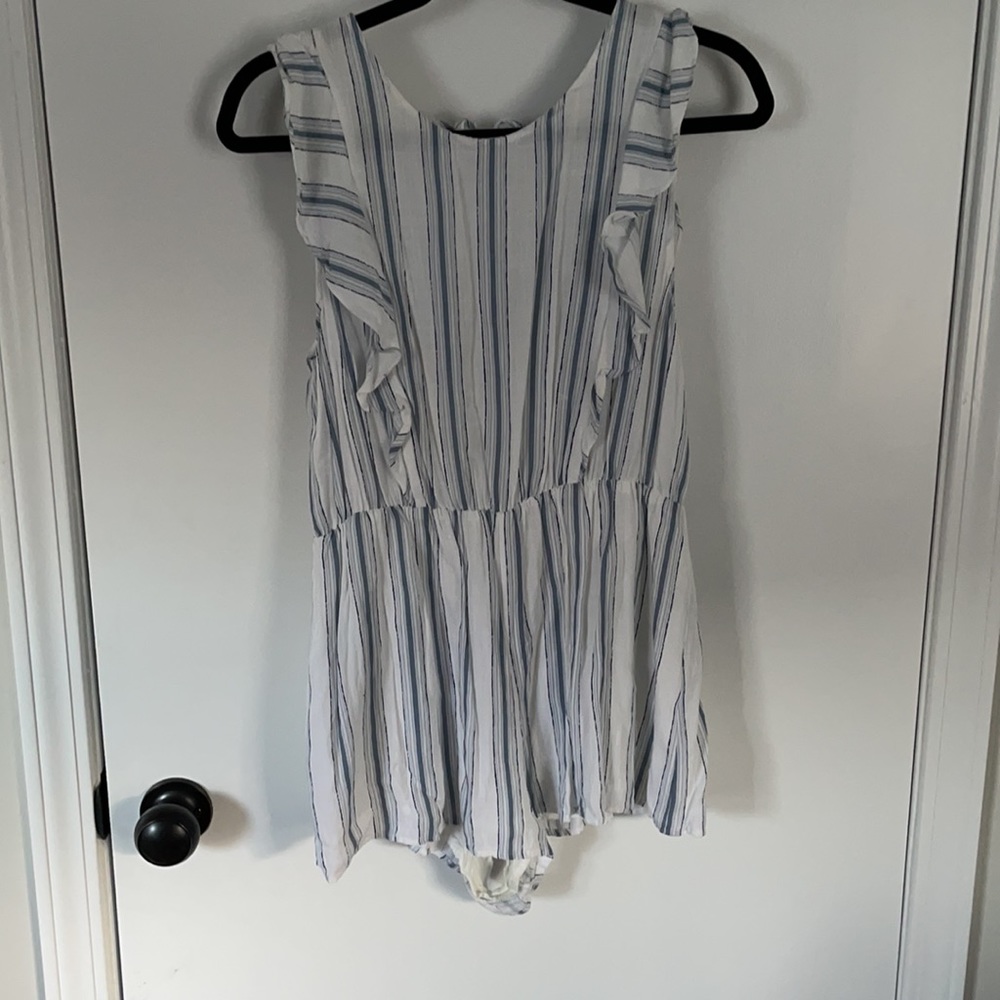 White and blue striped romper
